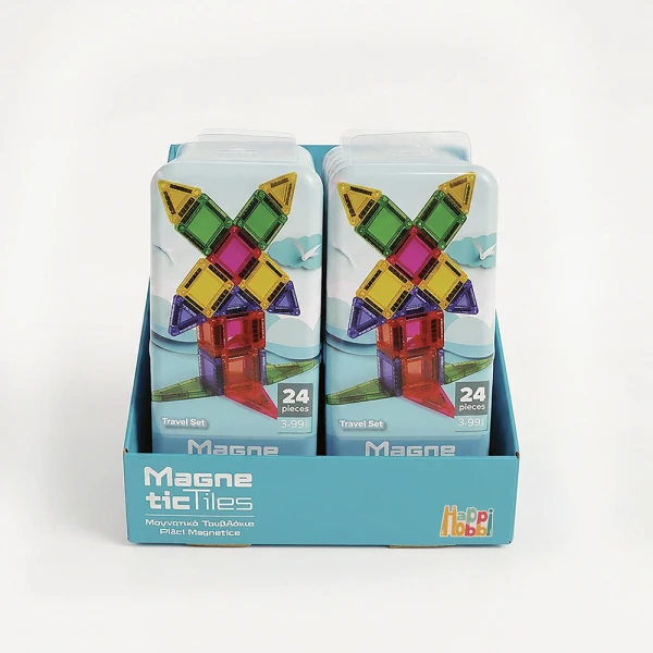 HAPPIHOBBI MAGNETIC TILES TRAVEL SET 24 PIECES FOR AGES 3+