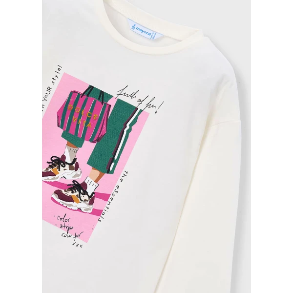 MAYORAL T-SHIRT ΜΑΚΡΥΜΑΝΙΚΟ ΕΚΡΟΥ-ΠΡΑΣΙΝΟ