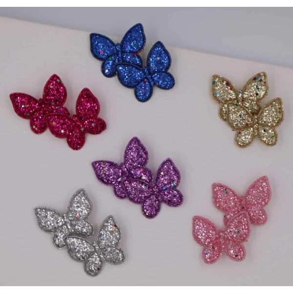 HAIR CLIPS SET OF 2 SNAP GLITTER BUTTERFLY - 6 COLOURS
