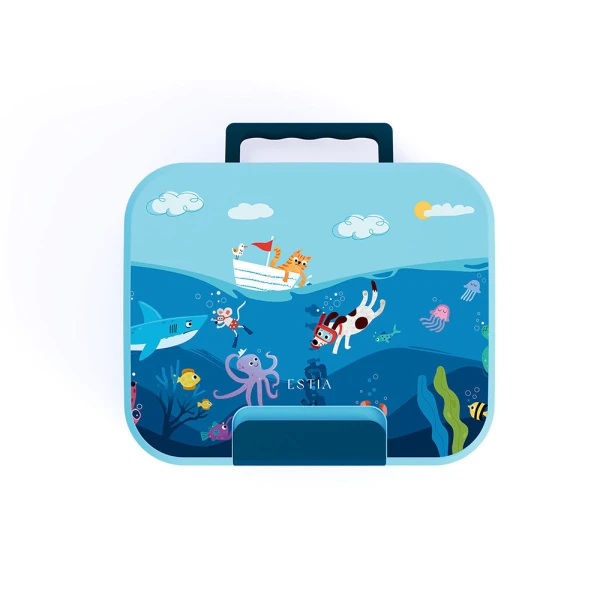 LUNCH BOX SAVE THE AEGEAN 950ml 3 STAINLESS STEEL REMOVABLE COMPARTMENTS OCEAN PLAY