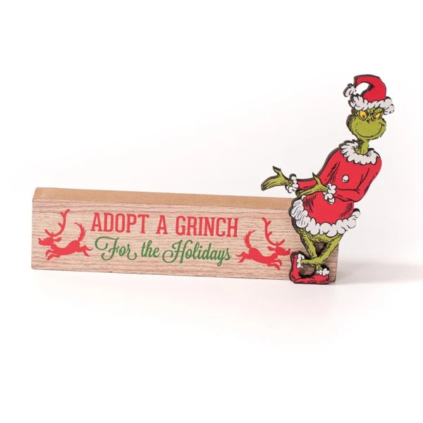 ΞΥΛΙΝΟ ΕΠΙΤΡΑΠΕΖΙΟ ΔΙΑΚΟΣΜΗΤΙΚΟ ADOPT A GRINCH FOR THE HOLIDAYS 15X11 εκ.