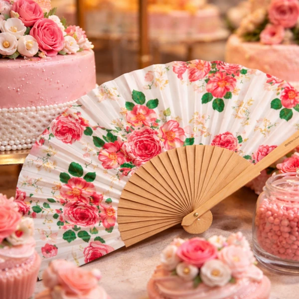 WOODEN FAN 23cm. - ROMANTIC WHITE