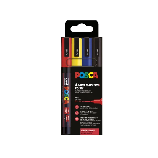POSCA SET OF 4 MARKERS PC-3M 0.9-1.3mm - BASIC COLOR