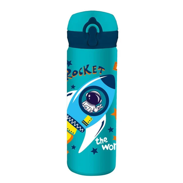 MUST TEAM STAINLESS STEEL THERMAL WATER BOTTLE 500ml 8X22 cm WITH STRAW - 4 DESIGNS