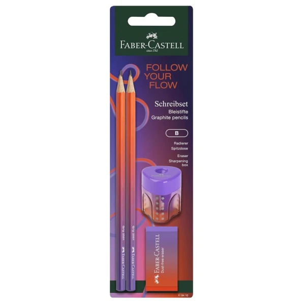 FABER-CASTELL ΣΕΤ 2 ΤΡΙΓΩΝΙΚΑ ΜΟΛΥΒΙΑ ΓΟΜΑ ΚΑΙ ΞΥΣΤΡΑ AUTO FLOW PUNCHY ΚΟΚΚΙΝΟ-ΜΩΒ