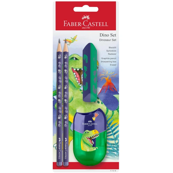 FABER-CASTELL ΣΕΤ 2 ΜΟΛΥΒΙΑ ΓΟΜΑ DF ΚΑΙ ΔΙΠΛΗ ΞΥΣΤΡΑ APPLE ΔΕΙΝΟΣΑΥΡΟΣ