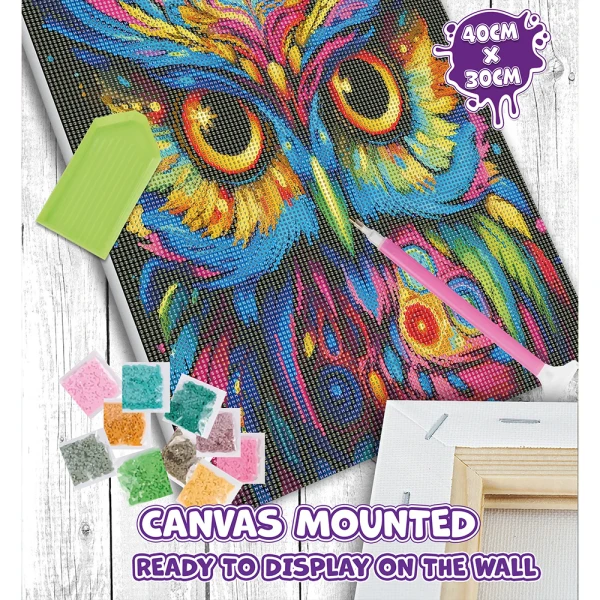 SPLAT PLANET ΣΕΤ DIAMOND PAINTING ΣΕ ΚΑΜΒΑ ΜΕ ΤΕΛΑΡΟ 40X30 εκ. OWL