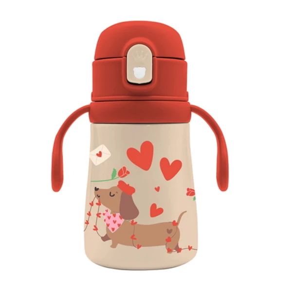 MUST TEAM STAINLESS STEEL THERMAL WATER BOTTLE 350ml WITH HANDLE & STRAW DOG