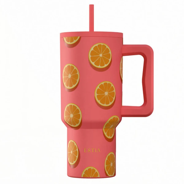 ESTIA HOME ART ΘΕΡΜΟΣ STRAW TUMBLER XL 900ml - ORANGE POP