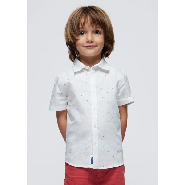 MAYORAL SHIRT SHORT SLEEVES MICROPRINTED WHITE-PINK