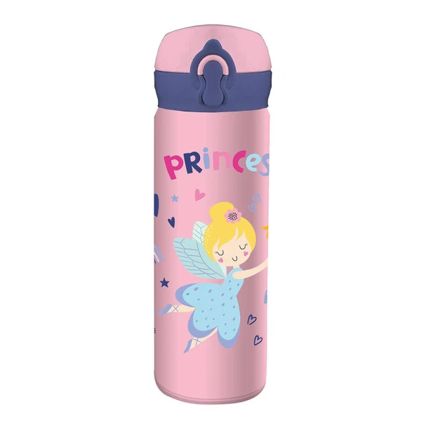 MUST TEAM STAINLESS STEEL THERMAL WATER BOTTLE 500ml 8X22 cm WITH STRAW - 4 DESIGNS