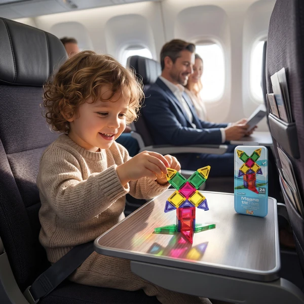 HAPPIHOBBI MAGNETIC TILES TRAVEL SET 24 PIECES FOR AGES 3+
