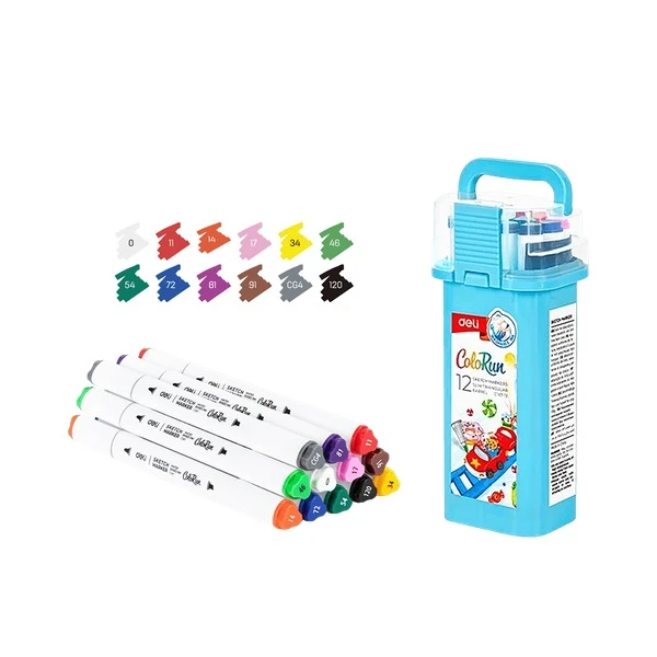 DELI ΜΑΡΚΑΔΟΡΟΙ ΣΧΕΔΙΟΥ ΔΙΠΛΗ ΜΥΤΗ WASHABLE ΘΗΚΗ ΠΛΑΣΤΙΚΗ COLORUN 12 ΧΡΩΜΑΤΑ