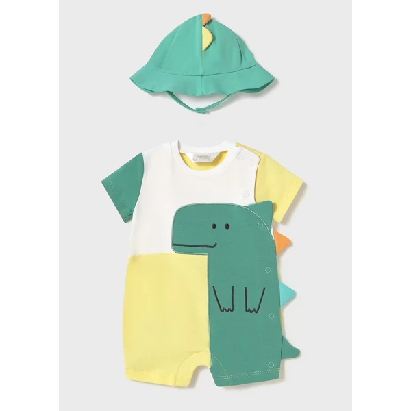 MAYORAL ONESIE SHORT COTTON AND HAT GREEN 