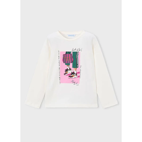 MAYORAL T-SHIRT ΜΑΚΡΥΜΑΝΙΚΟ ΕΚΡΟΥ-ΠΡΑΣΙΝΟ