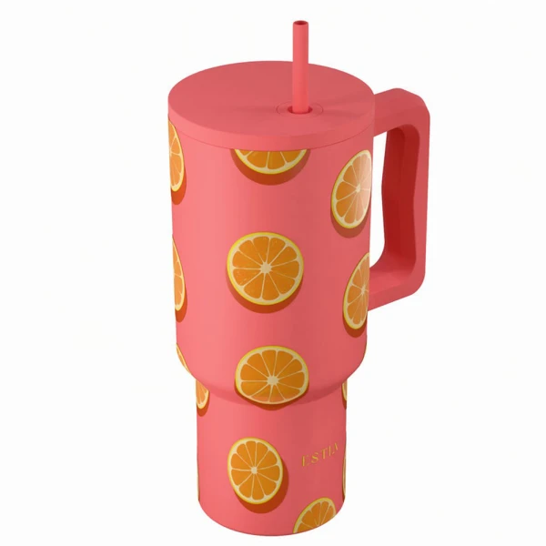 ESTIA HOME ART ΘΕΡΜΟΣ STRAW TUMBLER XL 900ml - ORANGE POP