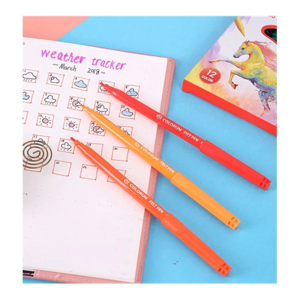 DELI WASHABLE COLORUN MARKERS 12 COLOURS 1-1.2mm