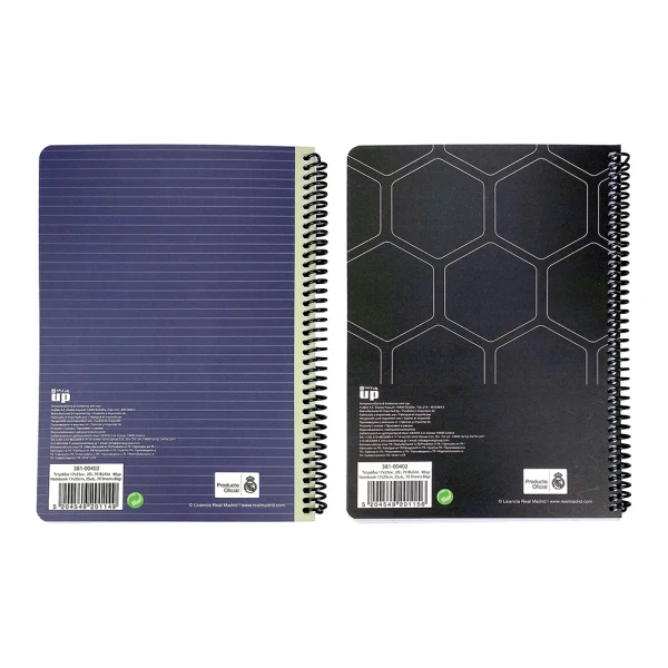 BACK ME UP SPIRAL NOTEBOOK 17x25 2 SUBJECTS 70 SHEETS REAL MADRID - 2 DESIGNS