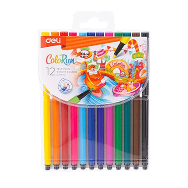 DELI TRIANGULAR WASHABLE COLORUN MARKERS 12 COLOURS 1-1.2mm