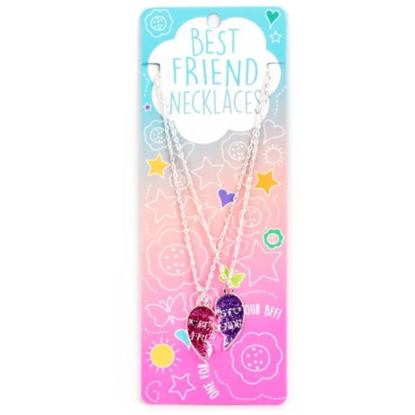 NECKLACE BEST FRIENDS SET 2 pcs PINK-PURPLE GLITTER SPLIT HEART