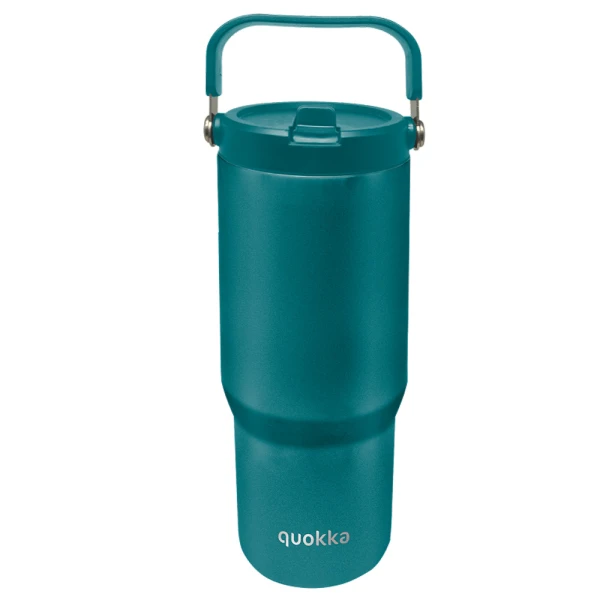 QUOKKA THERMAL STAINLESS STEEL TUMBLER WITH STRAW & HANDLE CORE 860ml MIDNIGHT GREEN
