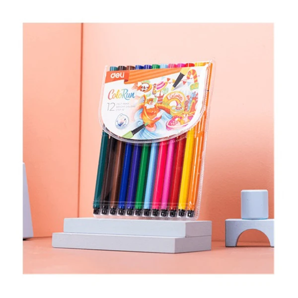 DELI TRIANGULAR WASHABLE COLORUN MARKERS 12 COLOURS 1-1.2mm
