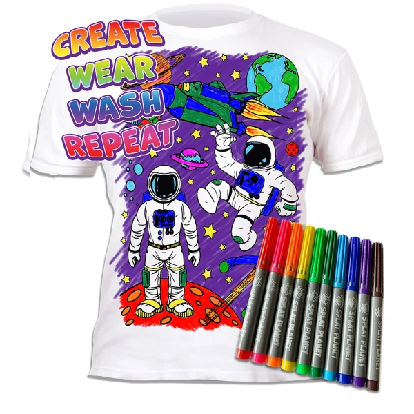 SPLAT PLANET WASHABLE COLOURING T-SHIRT SPACE WITH MARKERS (7-8 YEARS)