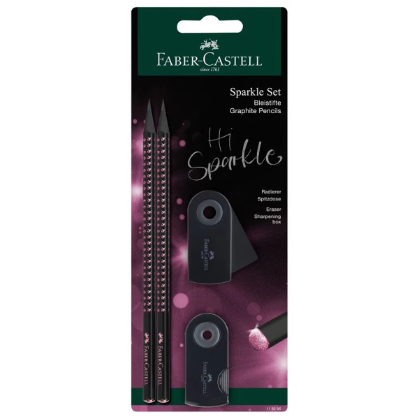 FABER-CASTELL ΣΕΤ 2 ΜΟΛΥΒΙΑ SPARKLE II MIDNIGHT ΡΟΖ ΜΕ ΓΟΜΑ ΚΑΙ ΞΥΣΤΡΑ ΜΙΝΙ SLEEVE