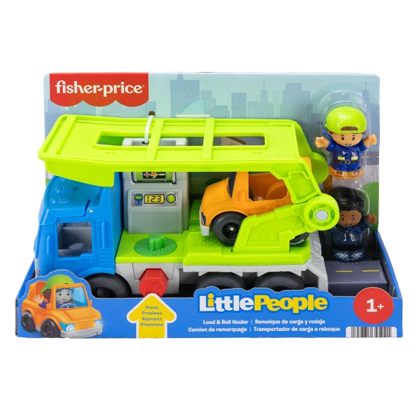 FISHER PRICE LITTLE PEOPLE HAULER WITH VEHICLE AND FIGURES