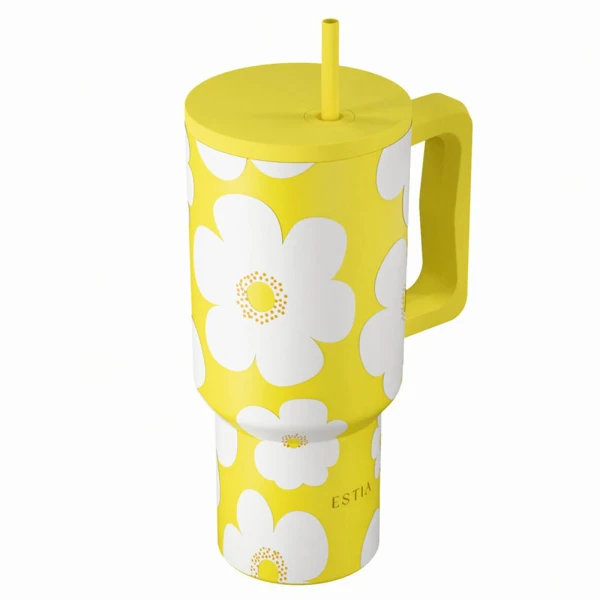 ESTIA HOME ART ΘΕΡΜΟΣ STRAW TUMBLER XL 900ml - YELLOW DAISY