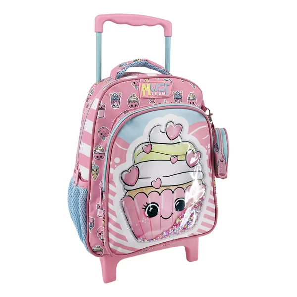 MUST TEAM PRESCHOOL TROLLEY BACKPACK 27X10X31 cm WITH 2 COMPARTMENTS PINK CUPCAKE