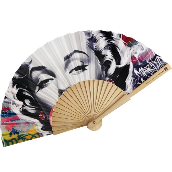 WOODEN FAN 23cm. - MARILYN BLACK & WHITE