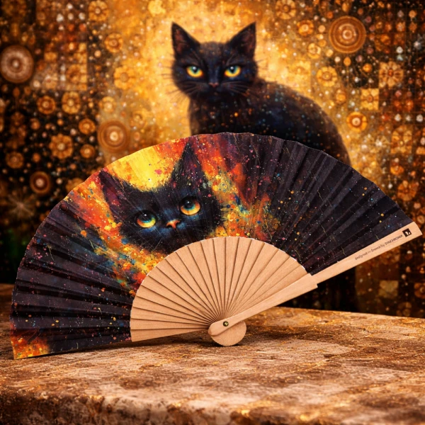 WOODEN FAN 23cm. - COSMIC CAT