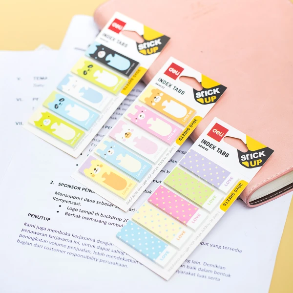 DELI STICKY BOOKMARKS 5X30 SHEETS 45X15mm - 3 DESIGNS