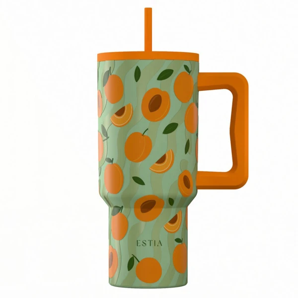 ESTIA HOME ART ΘΕΡΜΟΣ STRAW TUMBLER XL 900ml - PEACH GARDEN