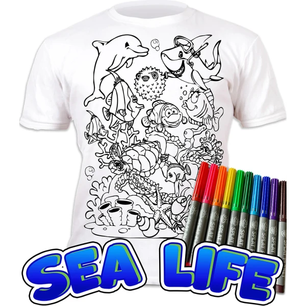 SPLAT PLANET ΠΛΕΝΟΜΕΝΟ T-SHIRT ΖΩΓΡΑΦΙΚΗΣ SEA LIFE ΜΕ ΜΑΡΚΑΔΟΡΟΥΣ (3-4 ΕΤΩΝ)