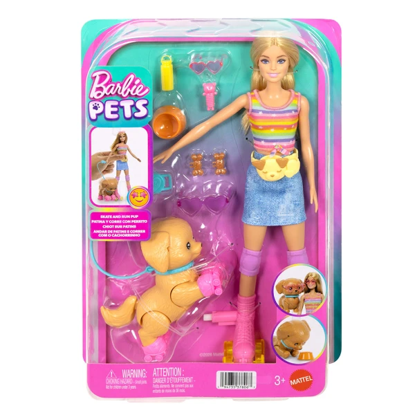 BARBIE DOLL ROLLER SKETES WITH PUPPY