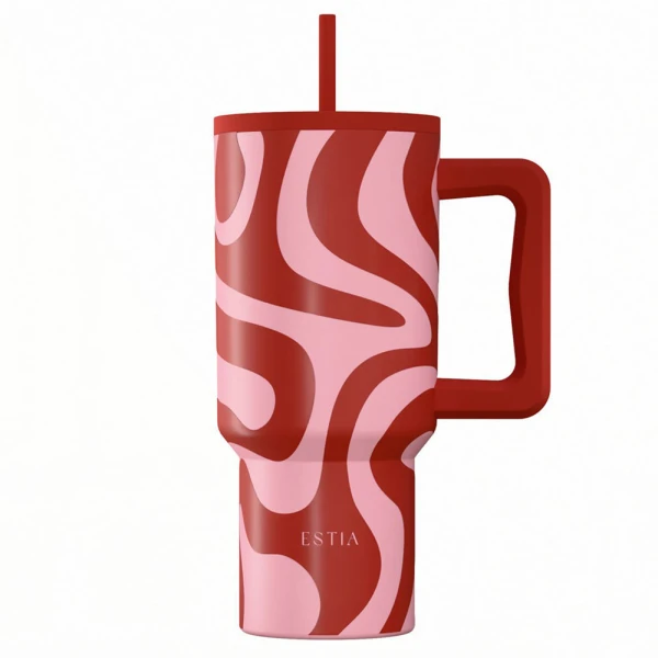 ESTIA HOME ART ΘΕΡΜΟΣ STRAW TUMBLER XL 900ml - CORAL WAVES