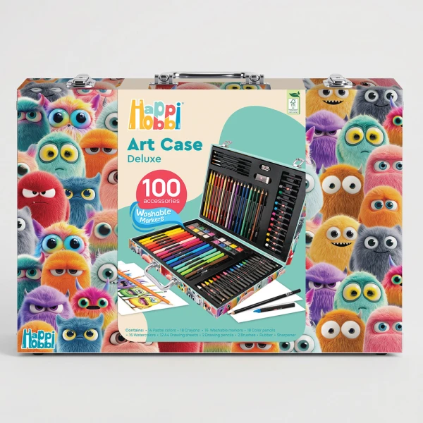 HAPPIHOBBI ART CASE DELUXE LITTLE MONSTERS 100 ACCESSORIES FOR 3+ AGES