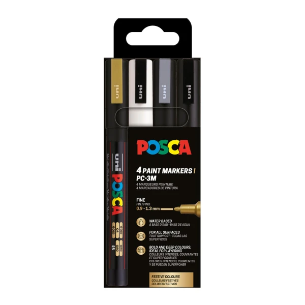 POSCA ΣΕΤ 4 ΜΑΡΚΑΔΟΡΟΙ PC-3M 0.9-1.3mm - BWSG ΧΡΩΜΑΤΑ