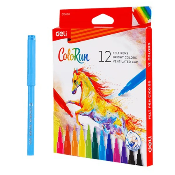 DELI WASHABLE COLORUN MARKERS 12 COLOURS 1-1.2mm