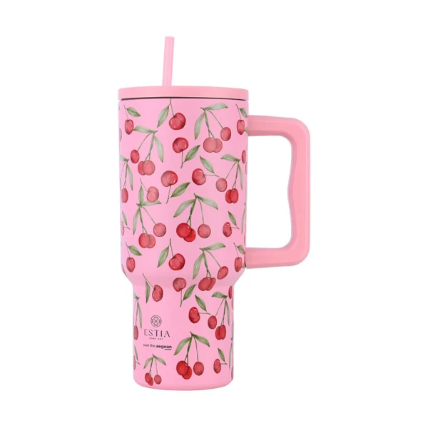 ESTIA HOME ART ΘΕΡΜΟΣ 900ml XL ΜΕ ΚΑΛΑΜΑΚΙ - CHERRY ROSE
