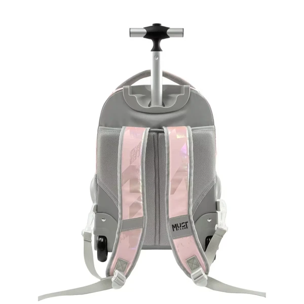 MUST TEAM ΤΣΑΝΤΑ TROLLEY ΔΗΜΟΤΙΚΟΥ 31X22X45 εκ. 3 ΘΗΚΕΣ HOLOGRAM ΡΟΖ
