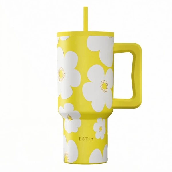 ESTIA HOME ART ΘΕΡΜΟΣ STRAW TUMBLER XL 900ml - YELLOW DAISY