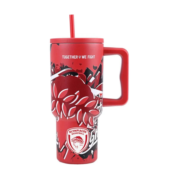 ESTIA HOME ART ΘΕΡΜΟΣ 900ml XL ΜΕ ΚΑΛΑΜΑΚΙ OLYMPIAKOS TOGETHER WE FIGHT