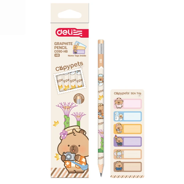 DELI PENCIL WITH ERASER HB AND 1 SHEET LABELS CAPYPETS