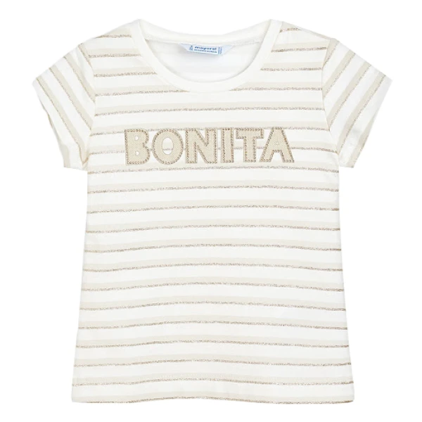 MAYORAL SHORT SLEEVES BLOUSE STRIPES GLITTER BROWN