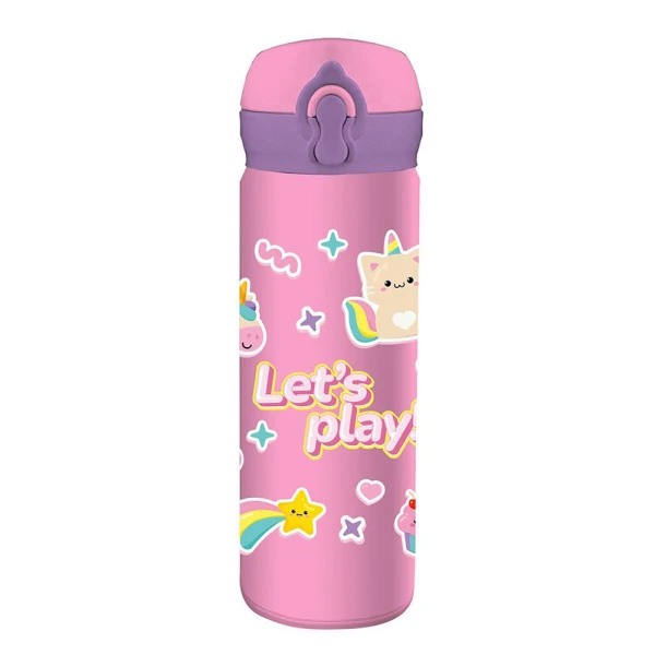 MUST TEAM STAINLESS STEEL THERMAL WATER BOTTLE 500ml 8X22 cm WITH STRAW - 4 DESIGNS