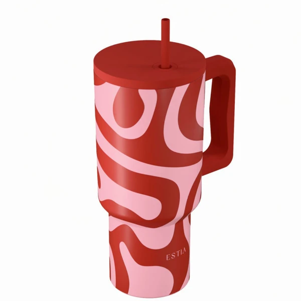 ESTIA HOME ART ΘΕΡΜΟΣ STRAW TUMBLER XL 900ml - CORAL WAVES