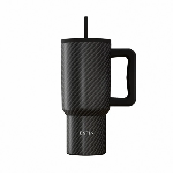 ESTIA HOME ART ΘΕΡΜΟΣ STRAW TUMBLER XL 900ml - CARBON FIBER